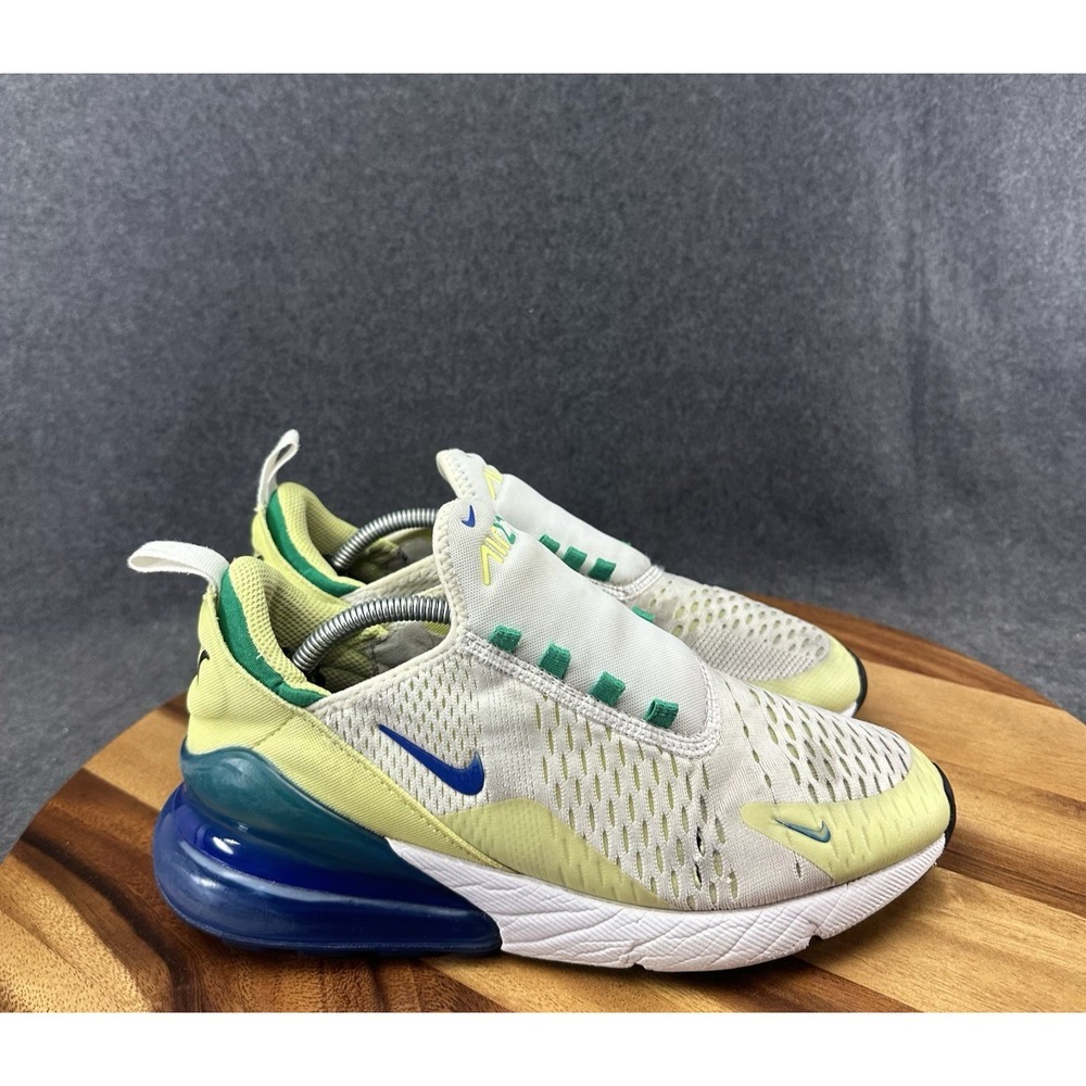 Nike Air Max 270 Shoes Youth Size 7Y White Volt Blue Mesh Sneakers‎ FN6982-100